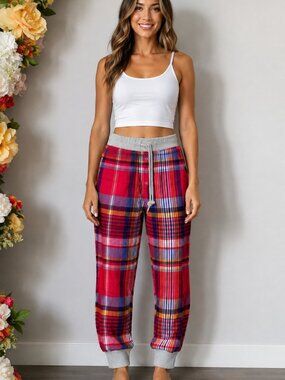 Aerie Red Multicolor Plaid Flannel Pajama Jogger Pants XL